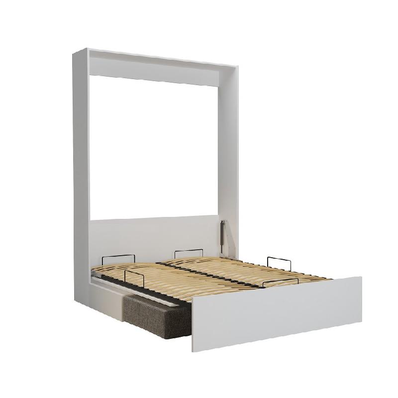 Armoire lit escamotable Dynamo Sofa - Canapé avec tiroirs, blanc mat et microfibre gris - Couchage 160x200 cm_1