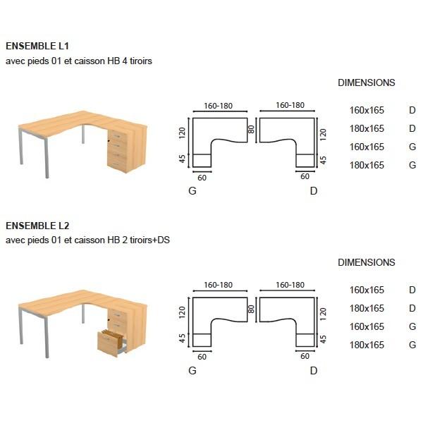 Bureau compact Idea 01 avec caisson - Quadrifoglio - 160, Blanc, Droite, 3 tiroirs_1