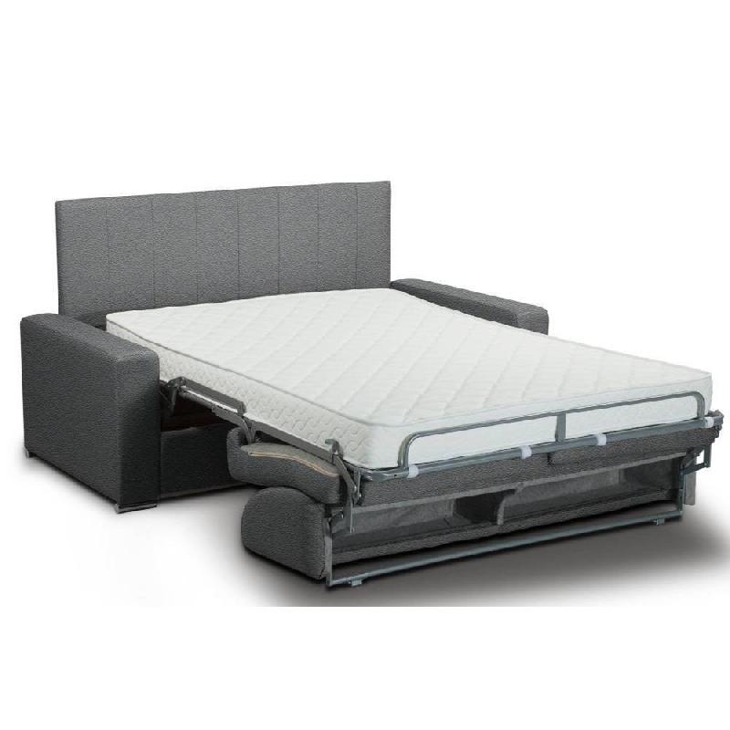 Canapé 2-3 places convertible CanapExpress - Matelas memory 22 cm - Lattes 120 cm - Tête de lit intégrée - Polyuréthane gris graphite_1