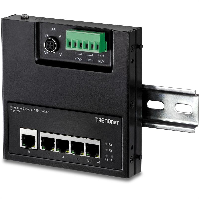 TRENDnet TI-PG50F Switch industriel PoE+ Gigabit à 5 ports à accès frontal_1