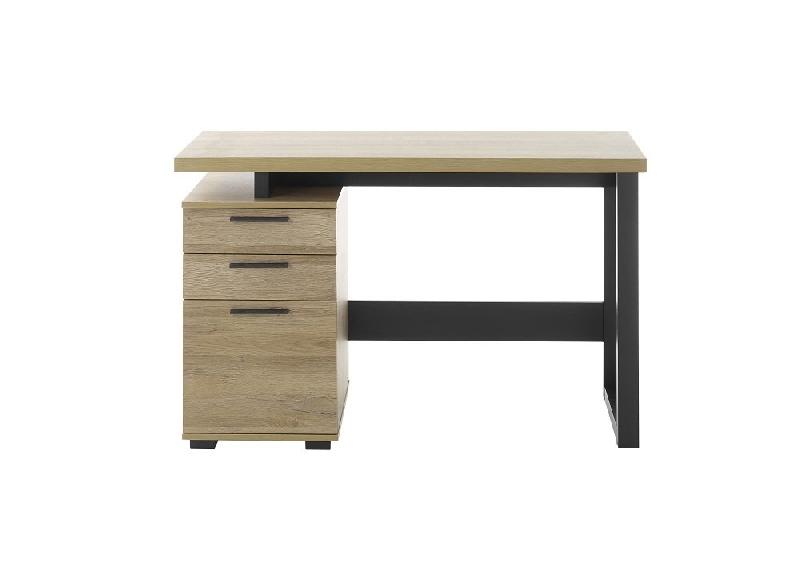 Bureau design Mila - 2 tiroirs, 1 porte, décor chêne et piètement laqué noir mat_1