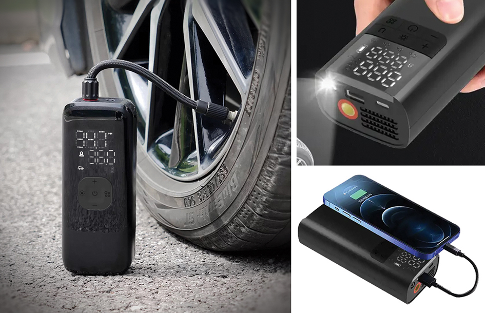 Compresseur portable rechargeable USB - 10 bars - Débit 15-20 L/min - Mini compresseur multifonction avec Power Bank et éclairage LED - 0605PW_2