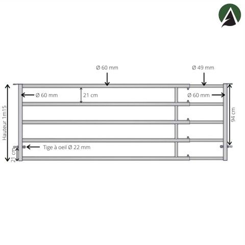 Bs34p - Barrière agricole extensible 3 à 4 mètres - 5 lisses, galvanisée à chaud, fabrication française_1