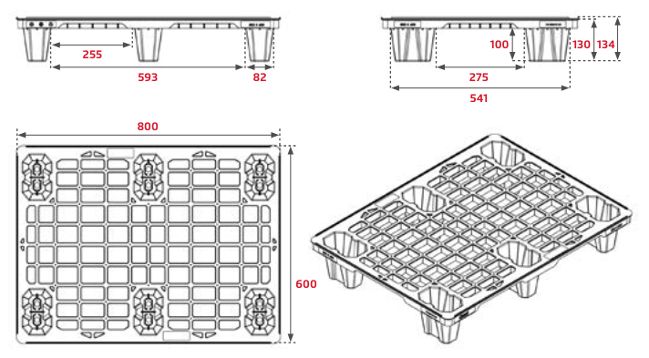 Demi-palette plastique ultra légère 600x800 mm - plateau ajouré - emboitable et compatible sécurité aérienne_1