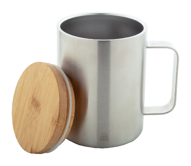 Mug thermos - double paroi en acier inoxydable recyclé - couvercle en bambou - 350 ml_1
