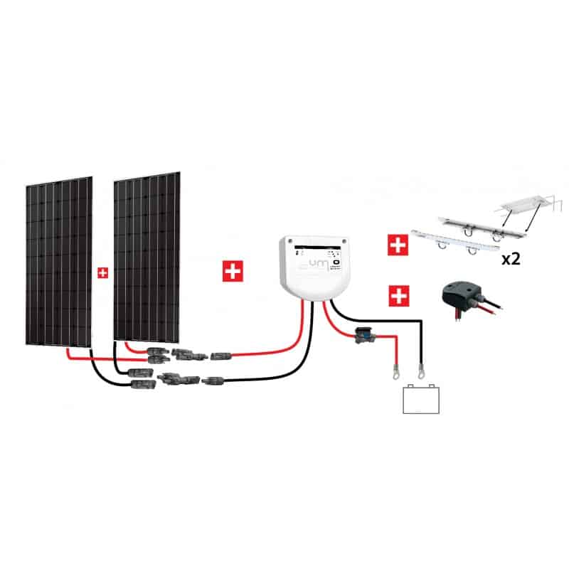 Kit solaire bateau Uniteck 300W 12V - 2 panneaux solaires monocristallins avec régulateur MPPT et fixation_1