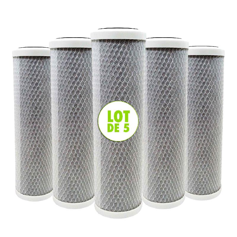 Lot de 5 cartouches 2 en 1 filtre à eau 9 pouces 3/4 - anti sédiments + charbon actif 5 microns filtre à impuretés fabriqué en france_1