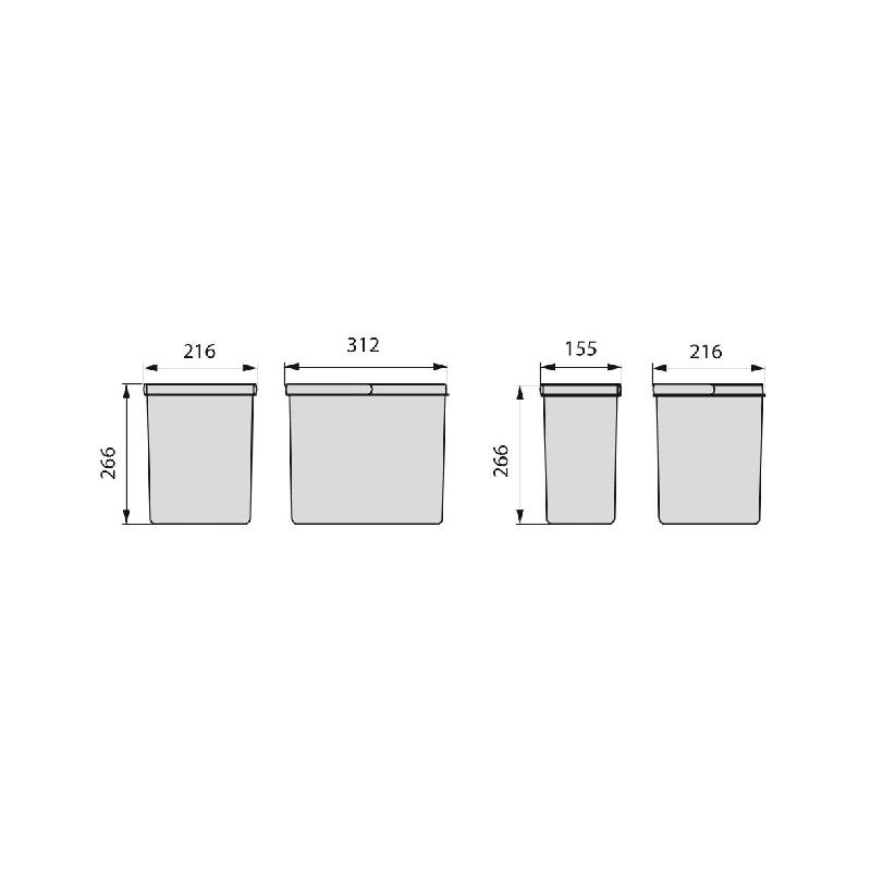 Poubelles pour tiroir de cuisine Recycle Emuca - 1x15L + 2x7L - Hauteur 266 mm - Gris anthracite_1