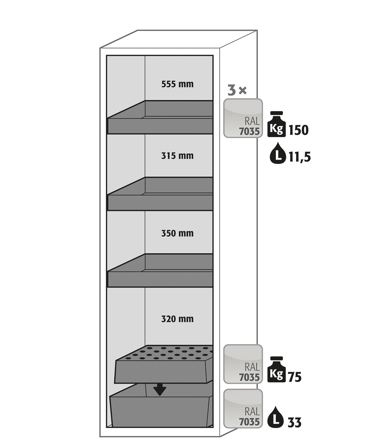 Armoire de sécurité S-CLASSIC-90 modèle S90.196.060.R - Réf 30229-002-34391 - Type 90 - Stockage de substances inflammables NF EN 14470-1_1