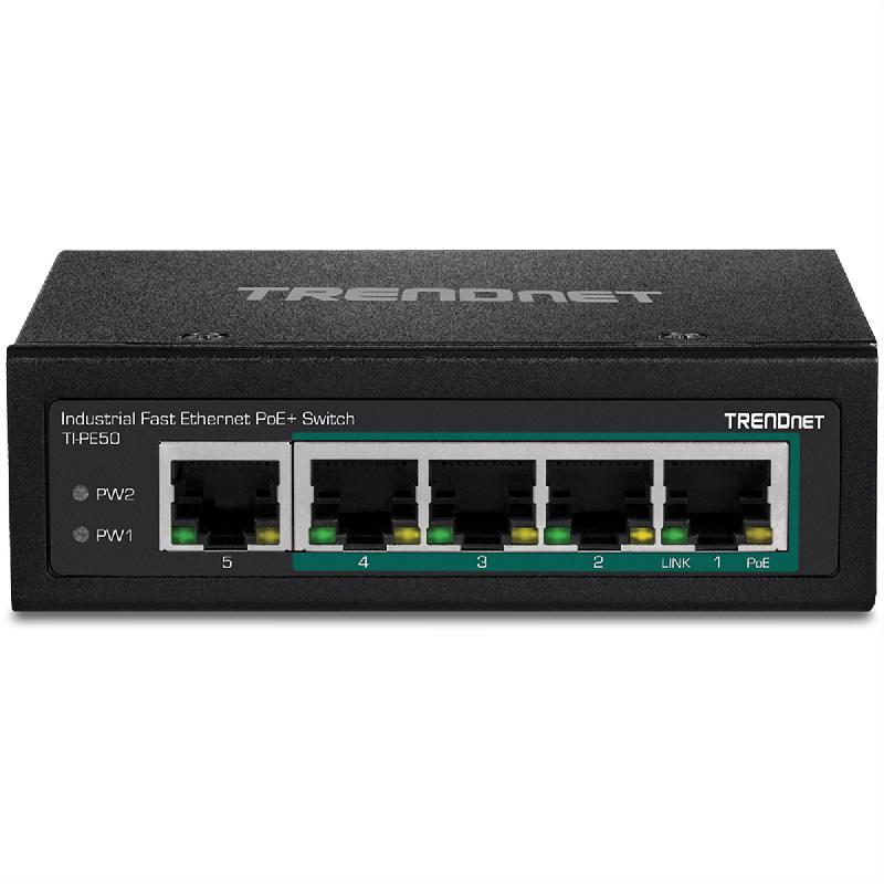 TRENDnet TI-PE50 Switch Rail DIN Fast Ethernet PoE+ industriel à 5 ports_1