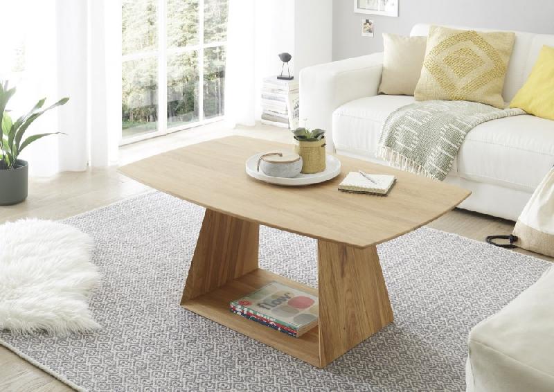 Table basse design Jacobstad - chêne sauvage massif huilé avec roulettes intégrées - 110x70 cm_1