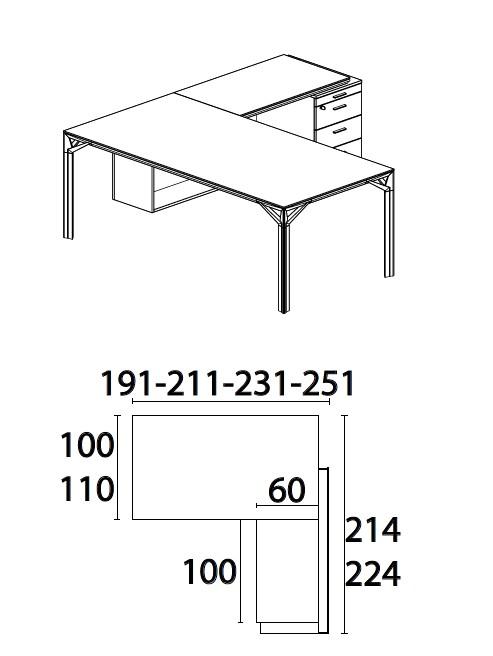 Bureau d'angle X8 avec caisson de rangement - Officity. - 191, Blanc, Droite_1
