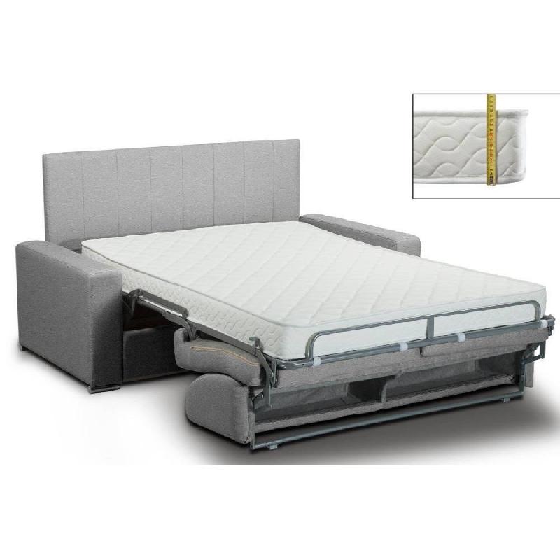 Canapé-lit CanapExpress 140 cm - Matelas mémoire 22 cm - Tête de lit intégrée - Polyuréthane gris clair_1