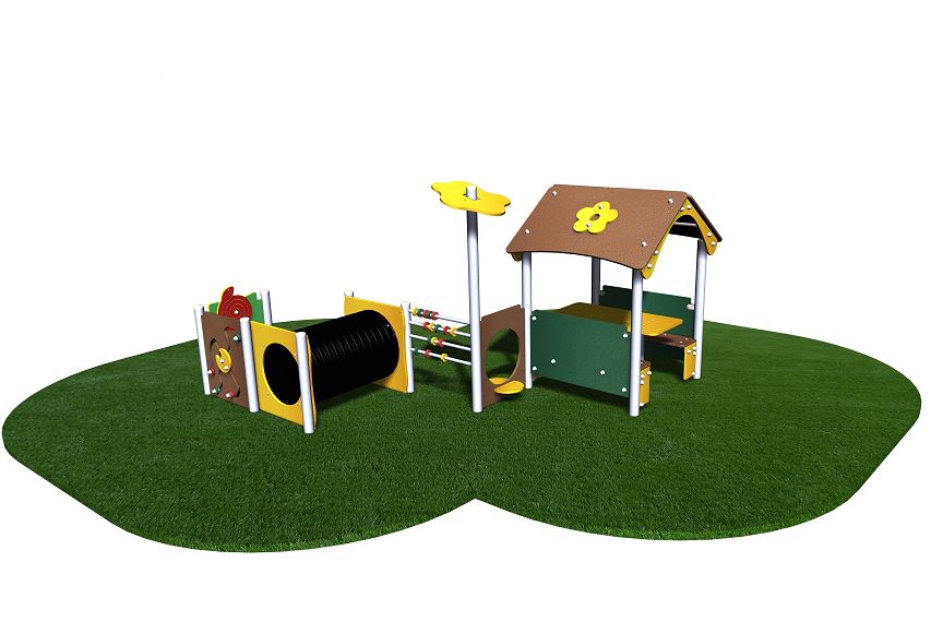 Structure de jeu maisonnette en inox avec panneaux de manipulation - MSCBI1 - pour enfants de 2 à 6 ans, capacité 20_1