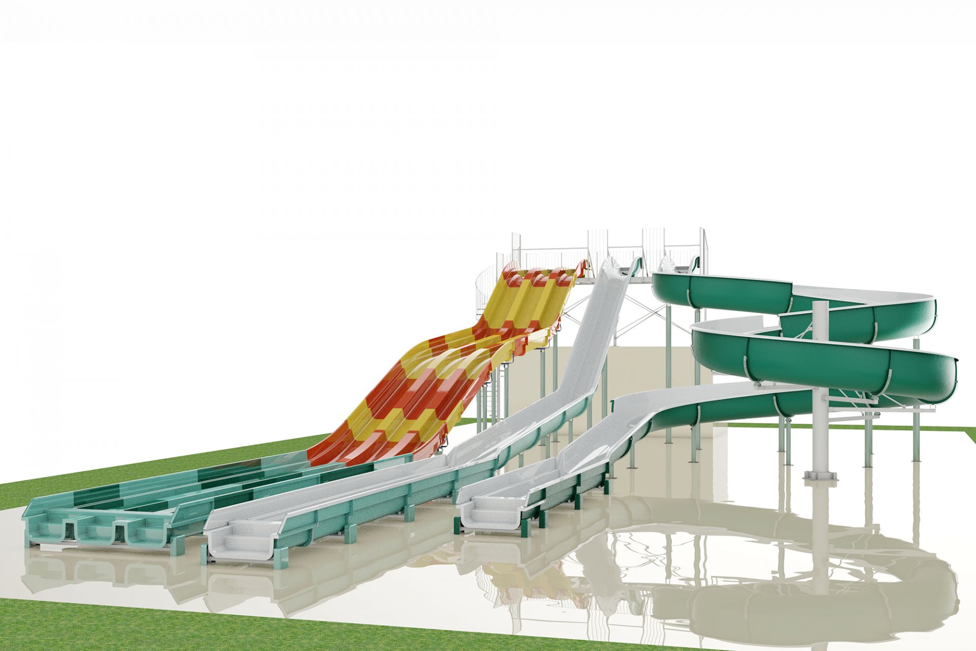 Trio de toboggans aquatiques must tob slide tob kamikaz en arrivee aquafrein