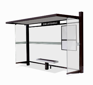 Abri bus standard / structure en acier / bardage en verre trempé / avec banquette / 365 x 145 cm_1