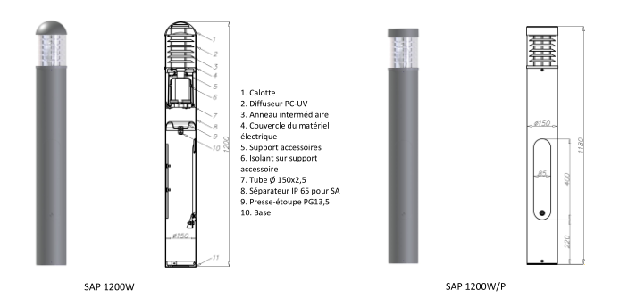 Borne lumineuse d'éclairage public électrique SAP 1200 - HID / halogène / fluorescente - 23 à 100 W - aluminium anodisé - hauteur 1,2 m_1