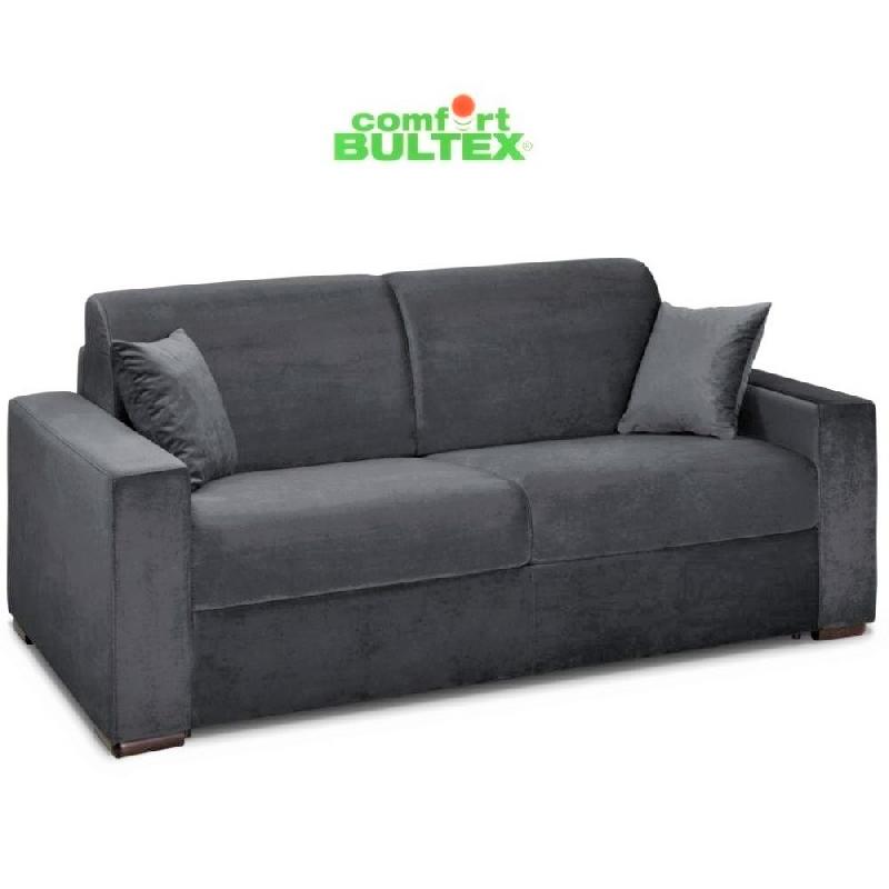 Canapé convertible express VOLOUTO - Matelas Comfort BULTEX® 140x195cm - Velours gris - Épaisseur 16cm_1