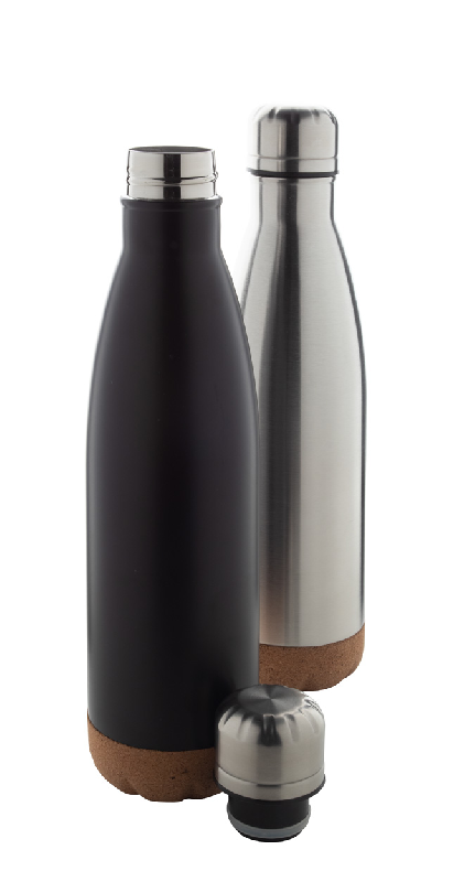 Thermos isotherme en acier inoxydable - double paroi avec fond en liège - 500 ml - couleur argentée_1