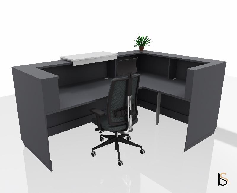 Banque d'accueil d'angle Delta Plus avec réhausse - Mobel Linea - 224, Blanc mat, Gauche, Oui, Anthracite_1