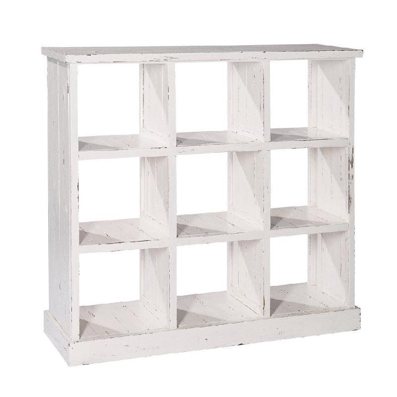 Étagère 9 cases Héritage double face - L119xP39xH110cm - Pin massif blanc patiné_1