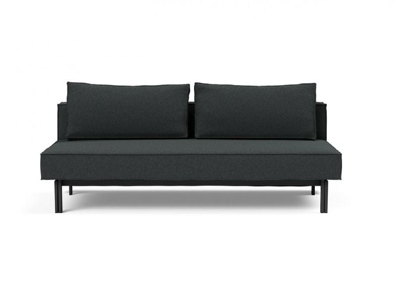 Canapé design convertible SLY - Innovation Living - Lit 140x200 cm - Pieds métal noir - Tissu bouclé Black Raven_1