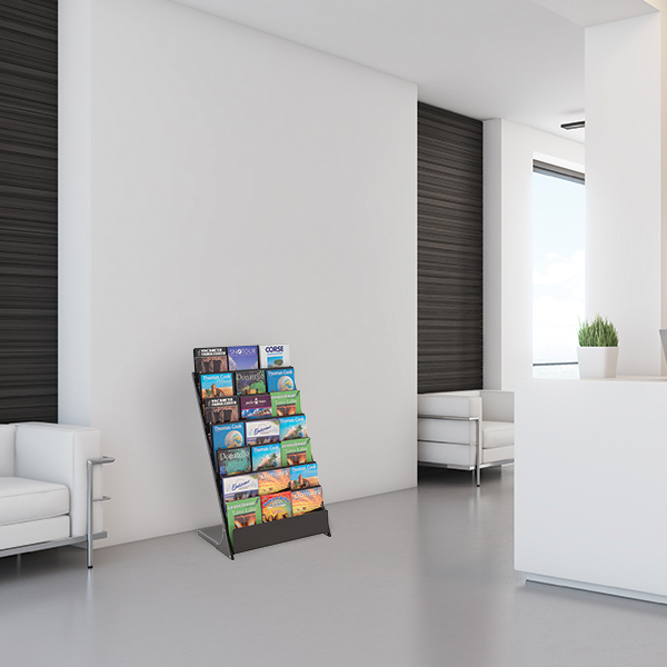 Porte-brochure Black-Line multi-cases - Multiformats 7 niveaux - A4, A5, 1/3 A4 - Métallique - Réf : 340701_1