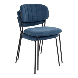 Chaise de repas ALICANTE en tissu bleu foncé - empilable et design scandinave avec piétement en métal noir_1