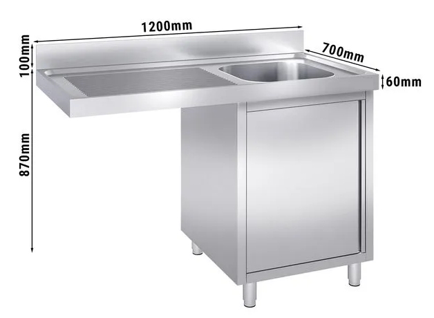 Plonge avec passage lave-vaisselle 120 x 70cm et placard - cuve à droite l40 x p50 x h25 cm_1