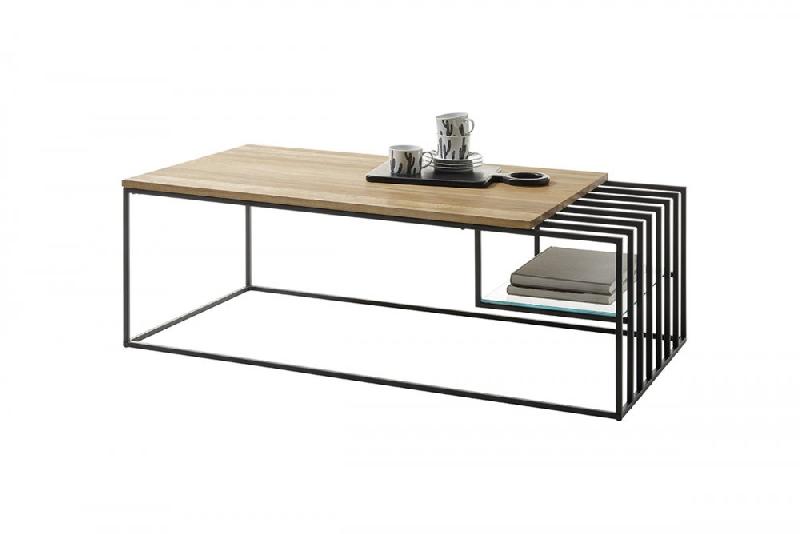 Table basse Jully - chêne massif huilé et métal noir - style industriel - plateau 120x60 cm_1