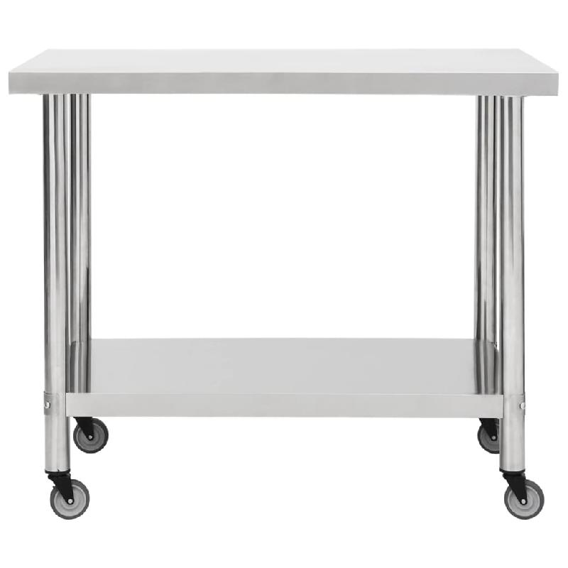 Vidaxl table de travail de cuisine avec roues 100x30x85 cm inox 51637_1