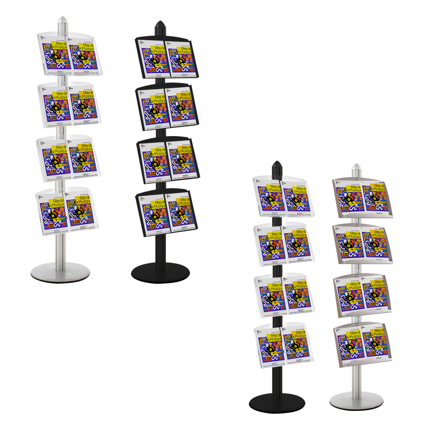 Présentoir Visual-Displays® GRIS - 4 étagères Plexiglass réglables - Réf : 214606_0