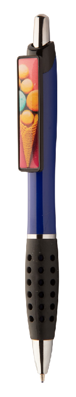 Stylo bille en plastique - grip caoutchouc - clip personnalisable en doming - encre bleue_1