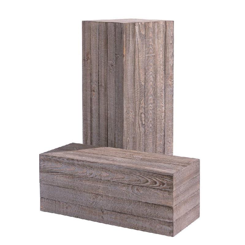 Colonnes Héritage 39x39x100cm et 32x32x80cm - Set de 2 - Pin massif, Gris_1