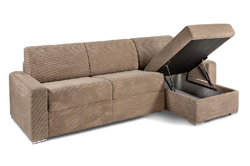 Canapé d'angle convertible EXPRESS DREAMER - Matelas 16 cm - Velours côtelé caramel - 292 cm avec méridienne modulable_1
