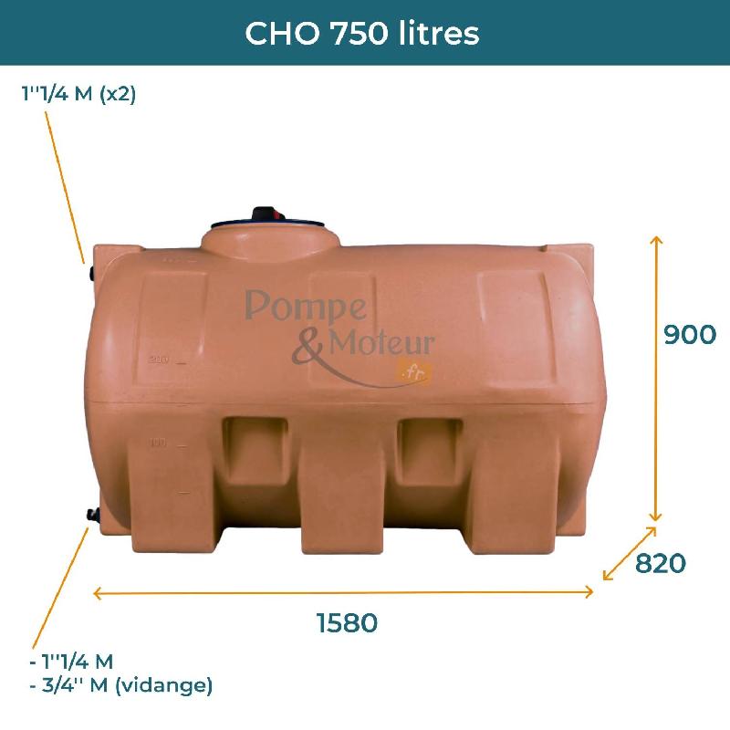 Cuve 750l Aérienne De Récupération D'eau - Réservoir Horizontal Terracotta - Elbi Cho750_1