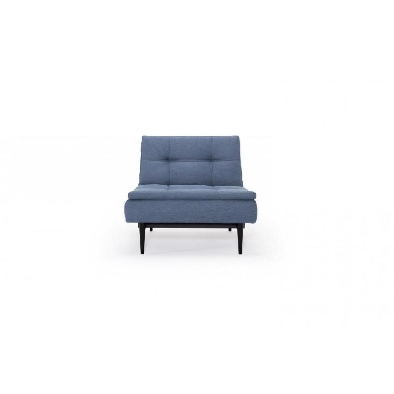 Innovation Living - Fauteuil design Dublexo Styletto convertible lit 90x115 cm - tissu Soft Indigo - piétement chêne noir_1