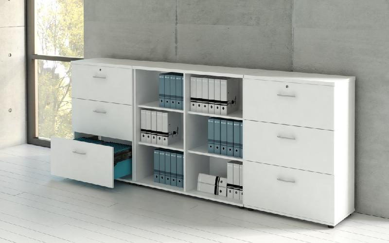 Armoire moyenne avec 3 tiroirs pour dossiers suspendus. - MDD - Bouleau clair, Gris anthracite_1