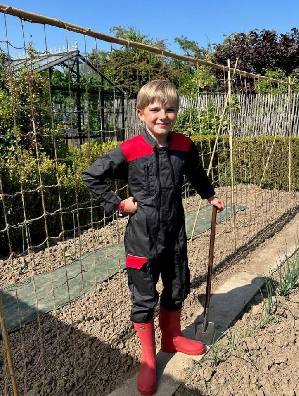 Combinaison de travail mixte Junior - 2 ans - Polycoton résistant - Gris et rouge - Réf. 959020_1