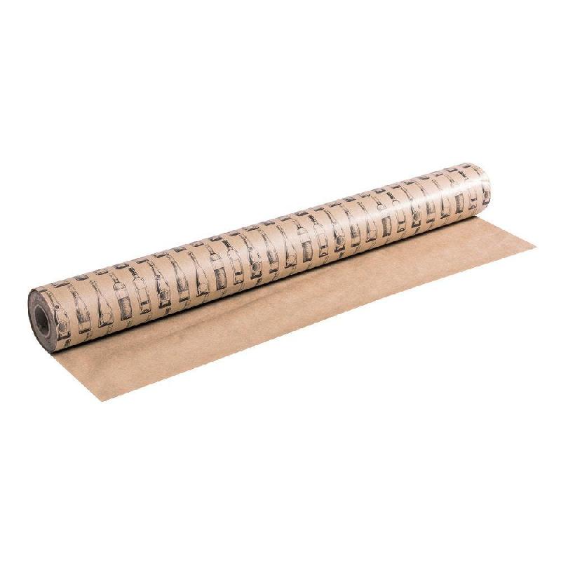 Papier cadeau kraft brun - décor bouteilles de vin noir - 0.70x50m_1