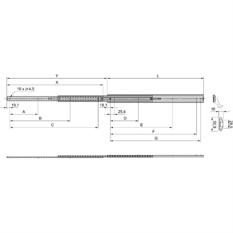 Glissière télescopique SCHROFF Universelle, 2 U, 2 U 711L_1