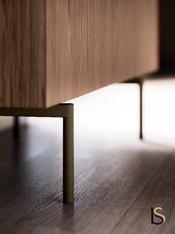 Meuble Bloom finition ébénisterie - Quadrifoglio - 3 cases, Ceram veiné blanc, Bronze, Noyer américain, Noyer américain_2