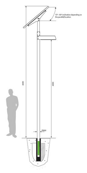 Lampadaire urbain solaire SUN KEY DUO - LED - 3000 lm - 4,8 m avec double tête et panneaux solaires inclinables_2