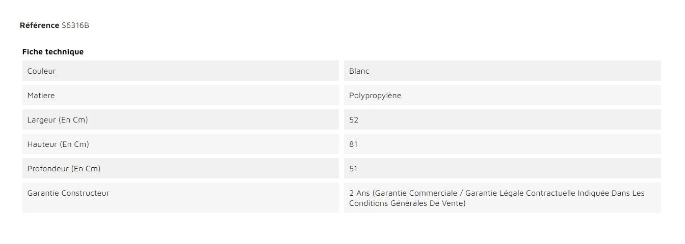 S6316B - Chaises empilables Gruvyer - Weber Industries - Polypropylène blanc - Largeur 52 cm_1