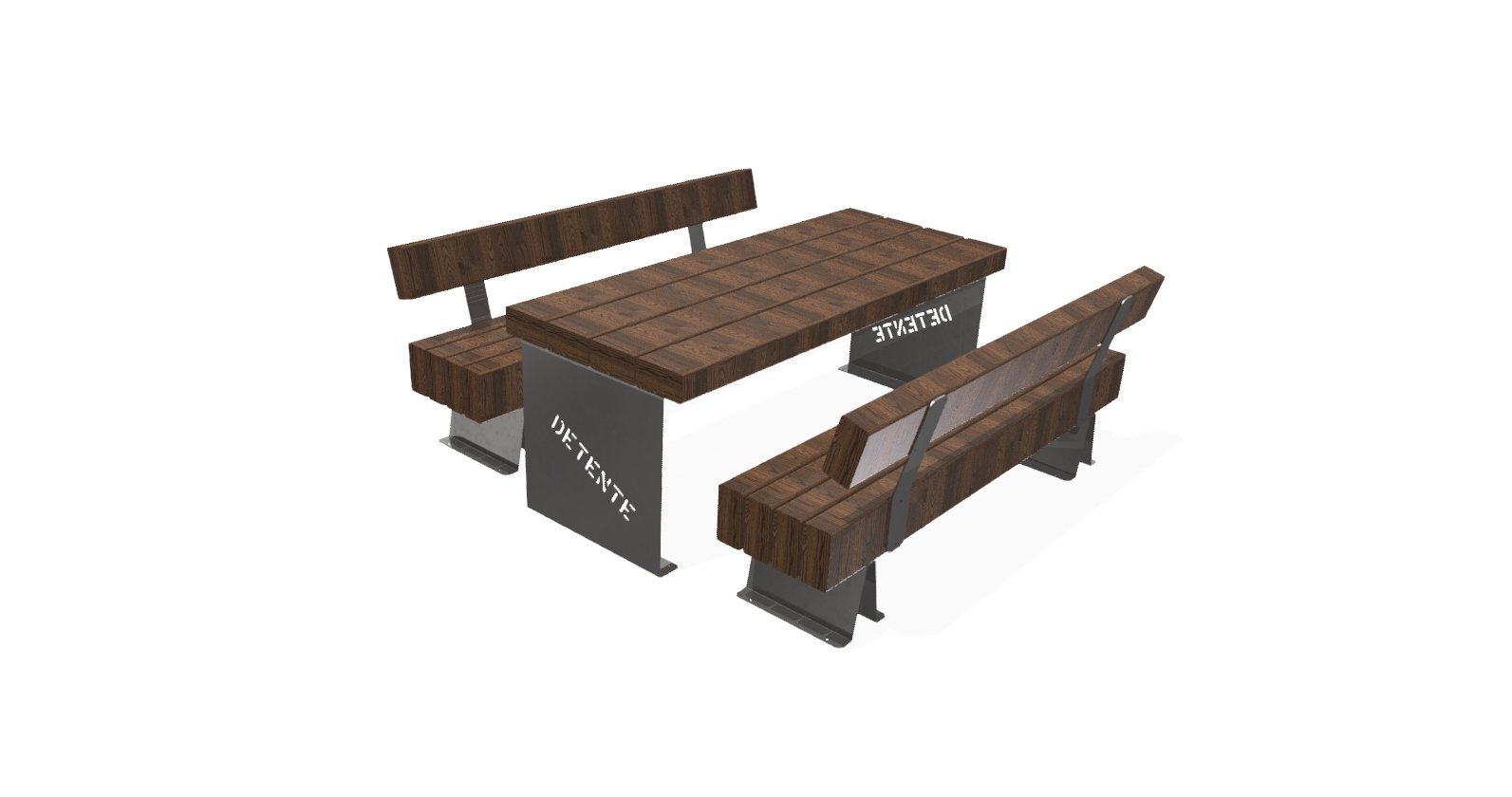 Table avec bancs en acier inoxydable et bois Classe IV - Référence MUB18 - Design traverses en bois, avec ou sans dossier_1