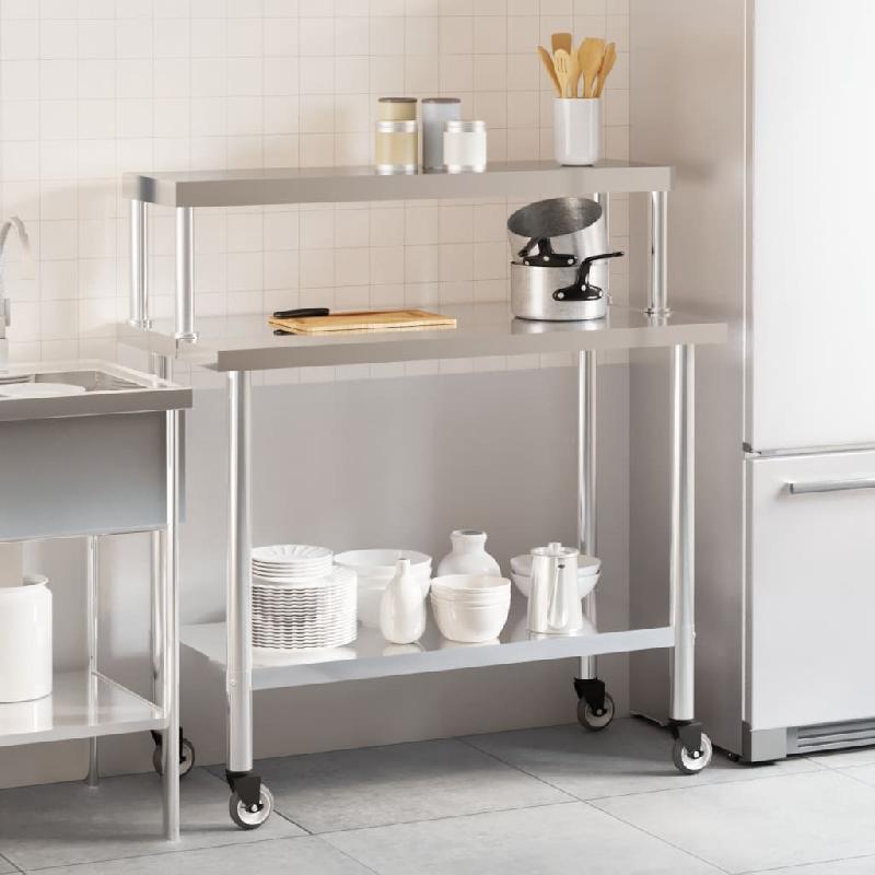 Vidaxl table de travail de cuisine avec étagère 110x55x120 cm inox 3208901_1
