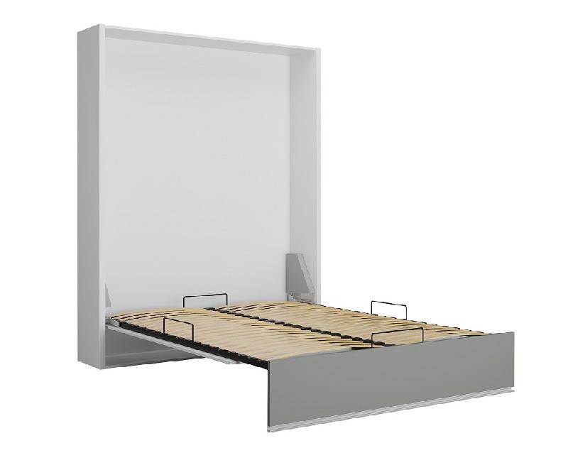 Armoire lit escamotable Aladyno blanc mat - bandeau gris mat - 160x200 cm - ultra plate avec ouverture assistée_1
