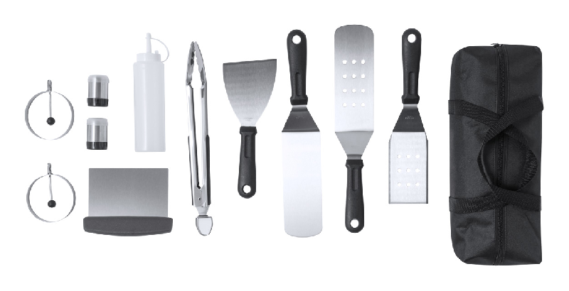 Set barbecue 11 pièces - acier inoxydable - avec sac en polyester zippé - couleur noir_1