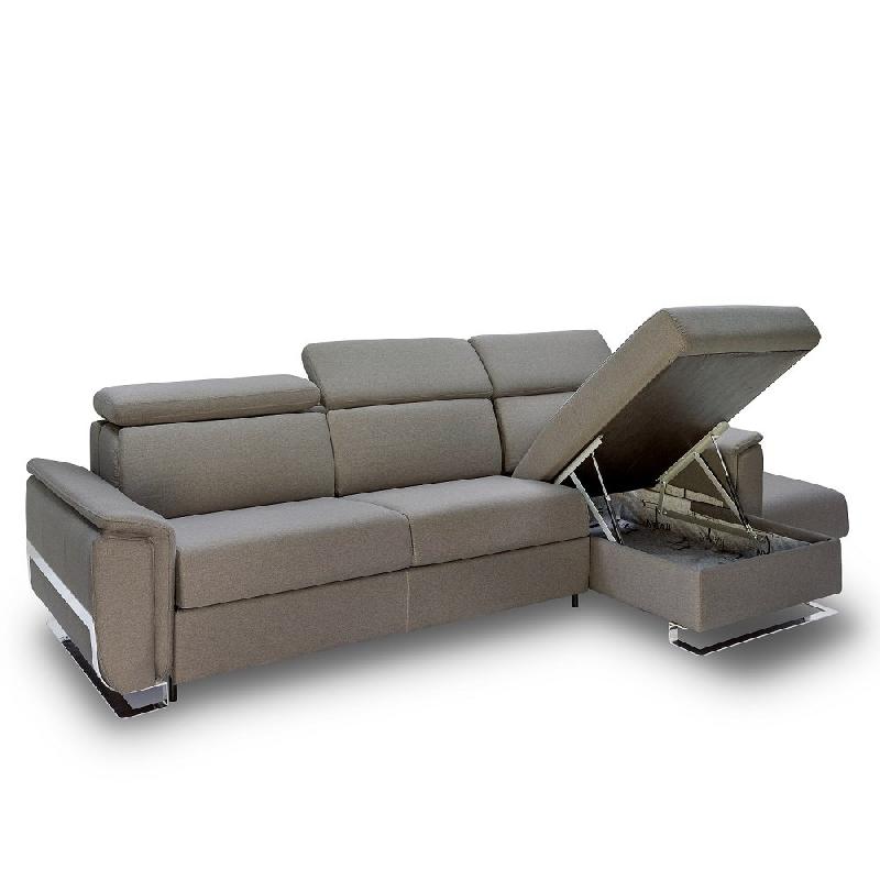 Canapé d'angle Réaumur convertible express 120 cm - Matelas 16 cm - Pieds luge - Tissu tweed gris silex - Design contemporain_1