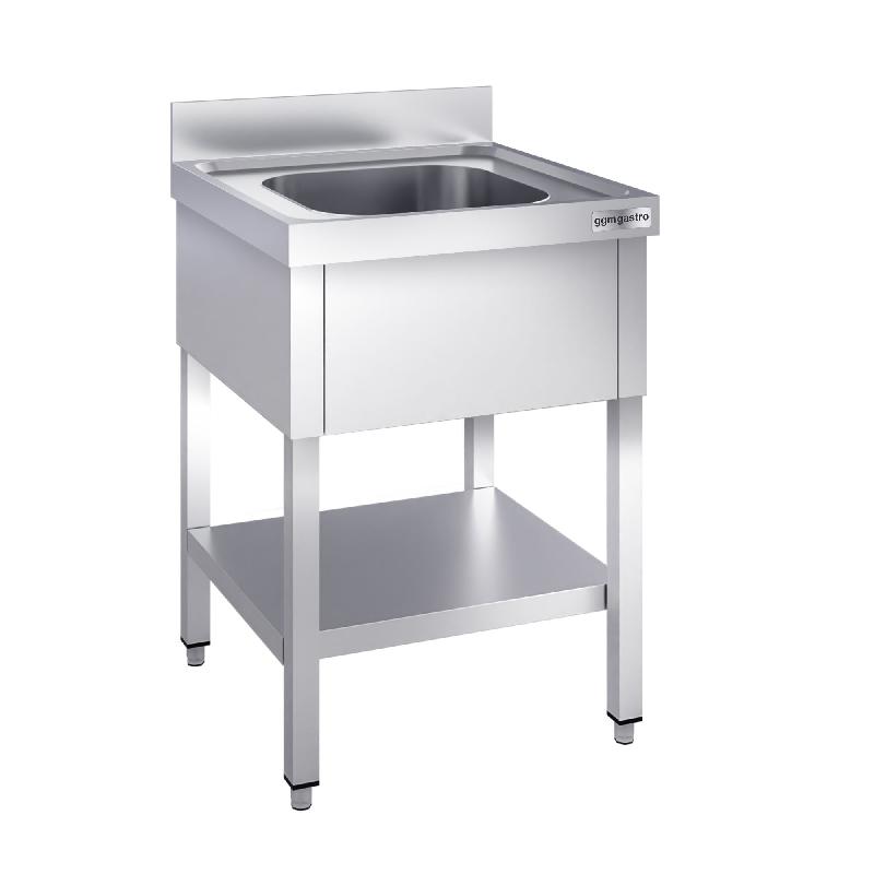 Plonge inox 1 bac avec étagère - P 600 mm -_1